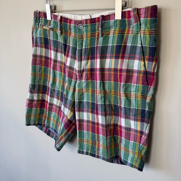 Vtg POLO Ralph Lauren Mens 35 Madras Plaid Cotton Preppy Summer Shorts - Picture 2 of 6